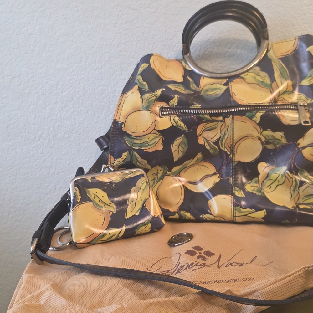 Patricia Nash Positano Limon Lemon Leather Handbag + Matching Change Purse Set - Picture 10 of 10